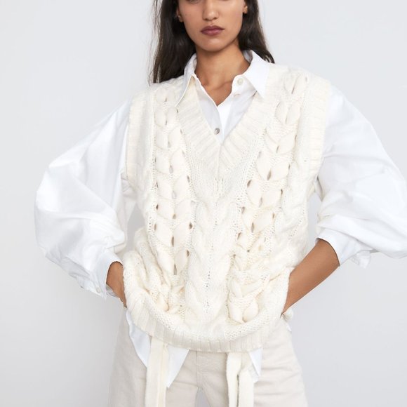 Zara Sweaters - Zara | Cream Cable Knit Sweater Vest